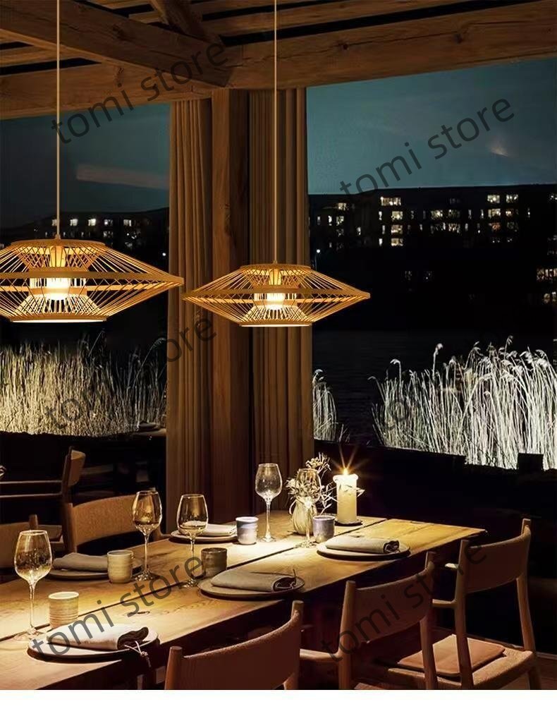 田舎風(fēng)シャンデリア 竹制シャンデリア 手編み 和風(fēng)シャンデリア ベッドルーム/レストラン/廊下/玄関用ランプ 裝飾品 美品