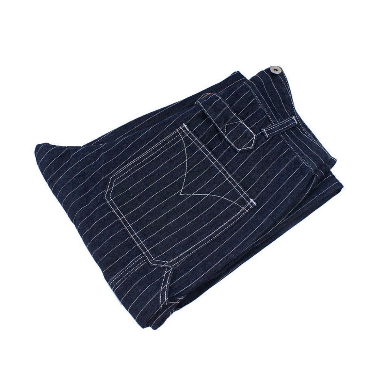 美品　ウォバッシュ ヒッコリー デニム アメカジ ワイド ワーク ストライプ 紺 ウォバッシュ デニム ワイド ストライプ XL アメカジ ワーク