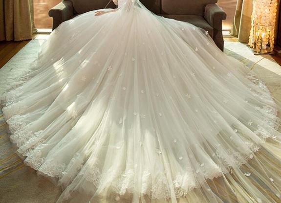 未使用 発表会 舞台衣装 パーティ フォーマル ウェディング パニエ付 刺繍 チュ-ル M ドレス (OPN2887)_画像8