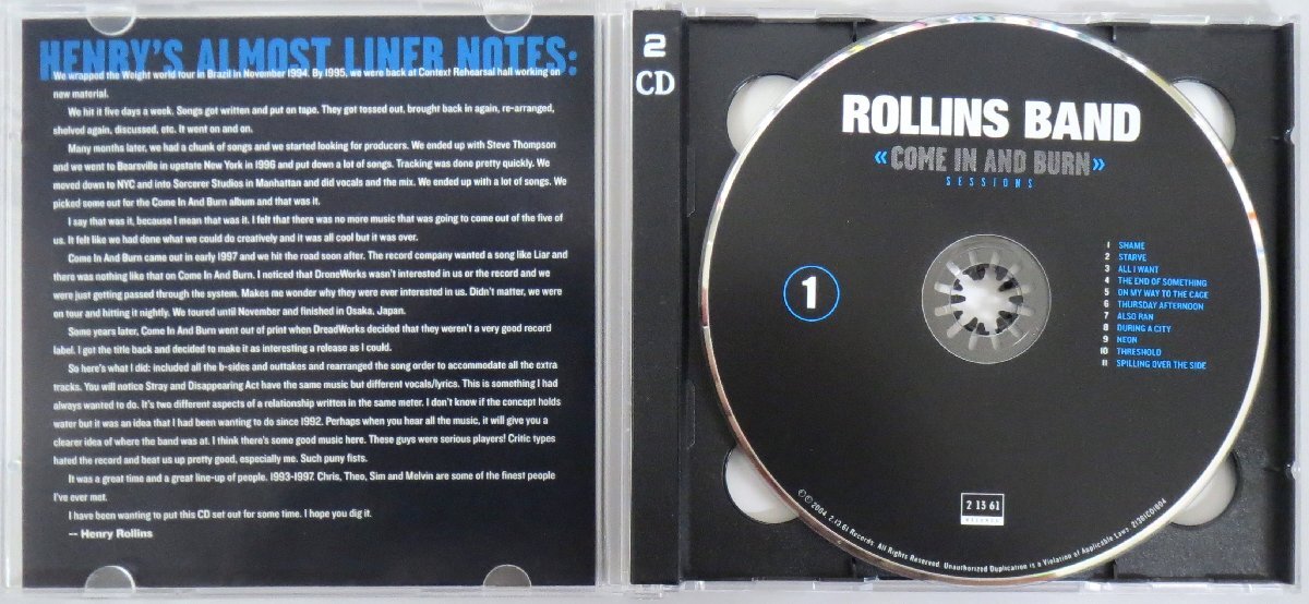 ROLLINS BAND / COME IN AND BURN - SESSIONS / 21361CD1804 US盤 2CD［ロリンズ・バンド、BLACK FLAG］中古CD_画像3