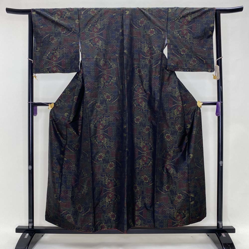 大島紬 横双 よこそ 袷 お洒落着 普段着 正絹 裄64.5cm 身丈155cm 美品 Bランク 2124_画像6