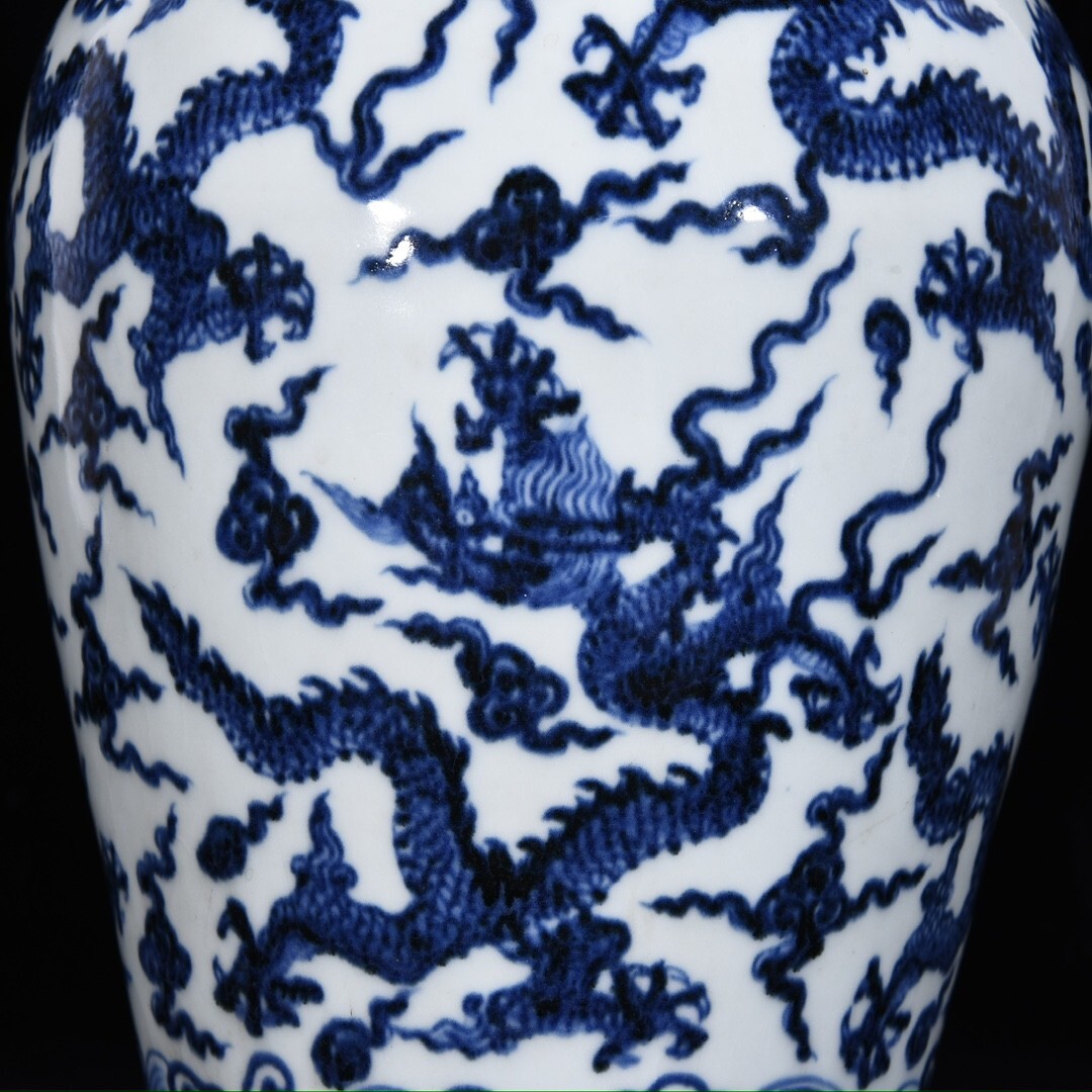 永し 明時代 大明宣德年製 青花龍紋瓶 古陶磁器 陶芸 皿