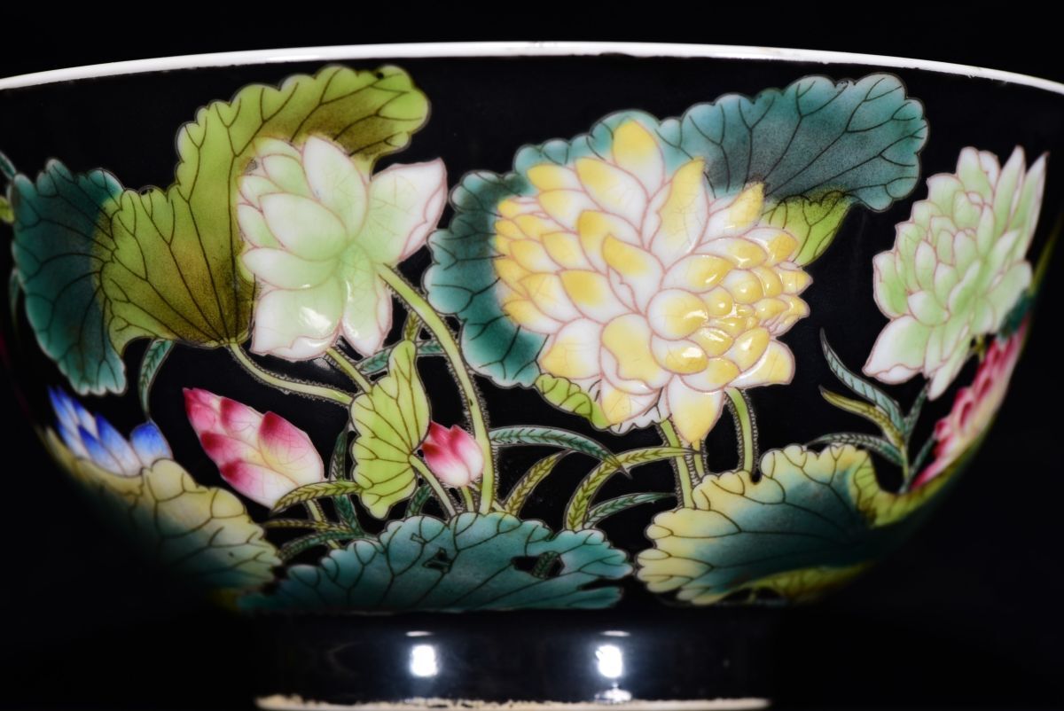 永し 清時代 雍正御製 粉彩荷花紋碗 一対 古陶磁器 陶芸 皿