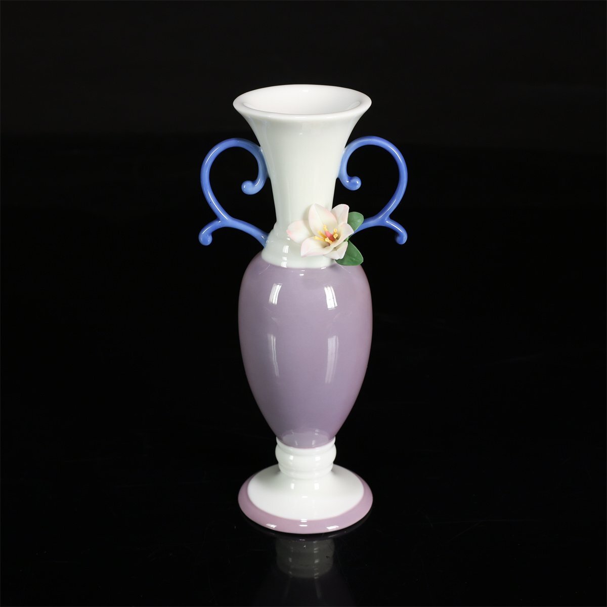 【吉】CM255 LLADRO 【リヤドロ】 紫釉双耳 花瓶 高15.5㎝/花びらの小ホツあり!_画像5