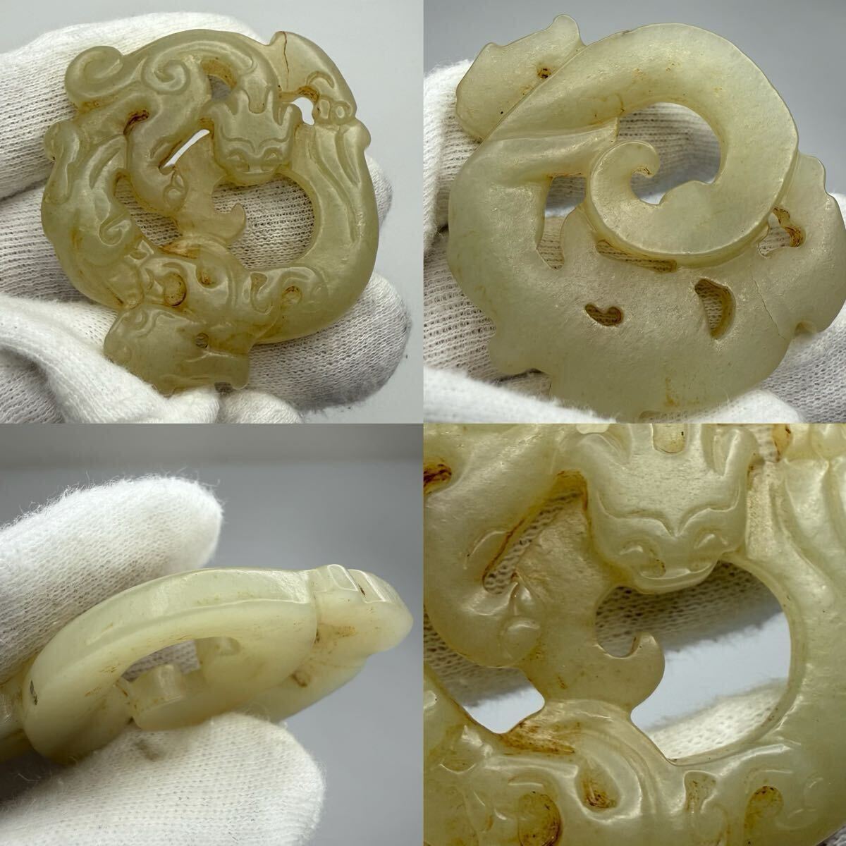 中国 玉石白玉彫刻 人物彫 根付 置物 C 7848E 中国古美術 時代物 和田玉 玉石 白玉 石彫 彫刻 龍図 龍珮 根付