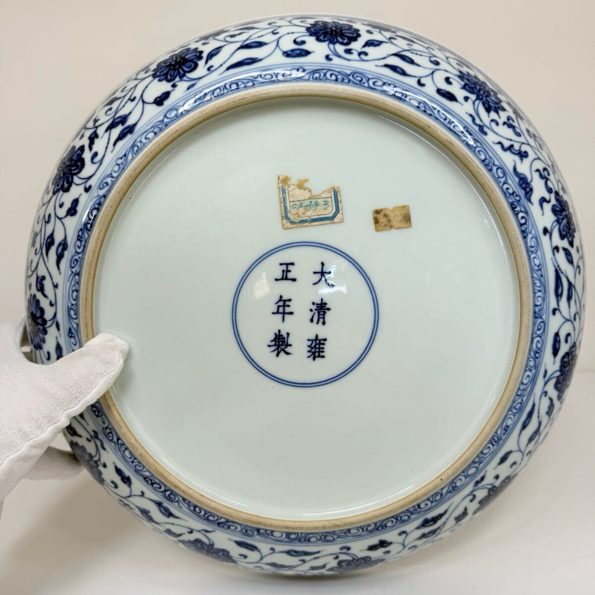 中国古玩 清代 染付竹・童子絵丸皿 中国 中国美術 骨董品 古美術 唐物 共箱付 XMF-中国古美術 時代物 皿 大皿 染付 飾皿 蓮図 唐物 陶磁器 在