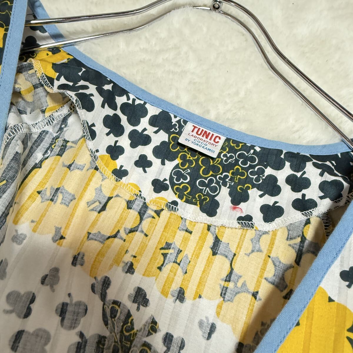TUNIC yokokamoi 鴨居羊子 半袖　ラップガウン　ワンピース　 総柄　クローバー柄　カーデ　チュニック　カモイヨウコ_画像6
