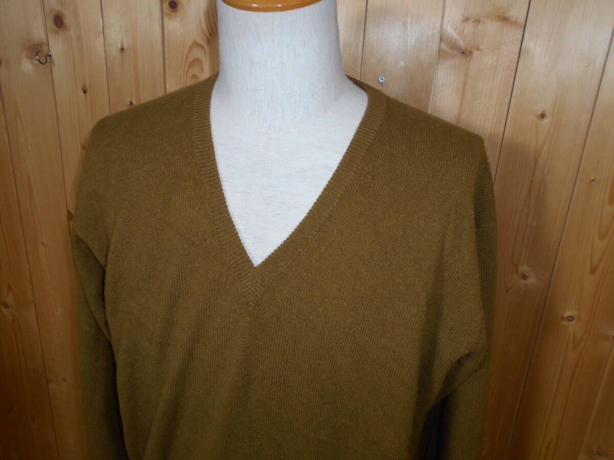 b659*Paul Stuart V шея шерсть вязаный свитер * paul (pole) Stuart C-9330 мужской размер L moss green сделано в Японии шерсть 7H