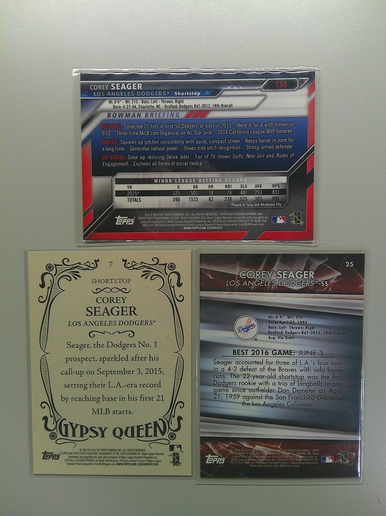 2016 BOWMAN CHROME др. [Corey Seager]RC!3 листов SET!!