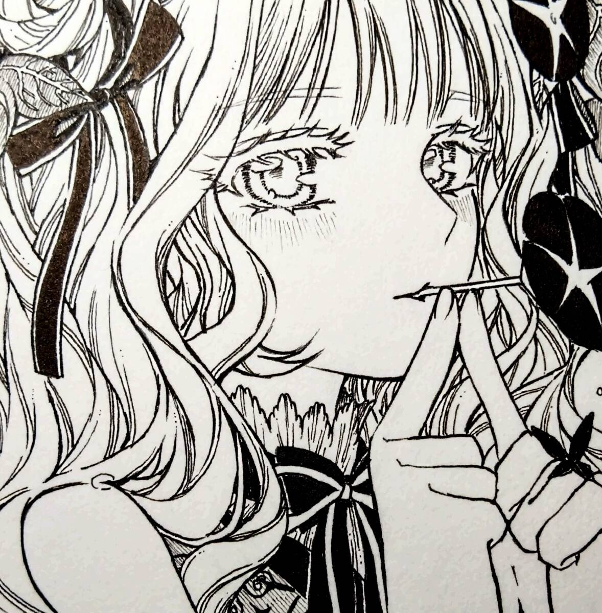 ◆創作手描きイラスト◆アサガオ《憂》　モノクロ