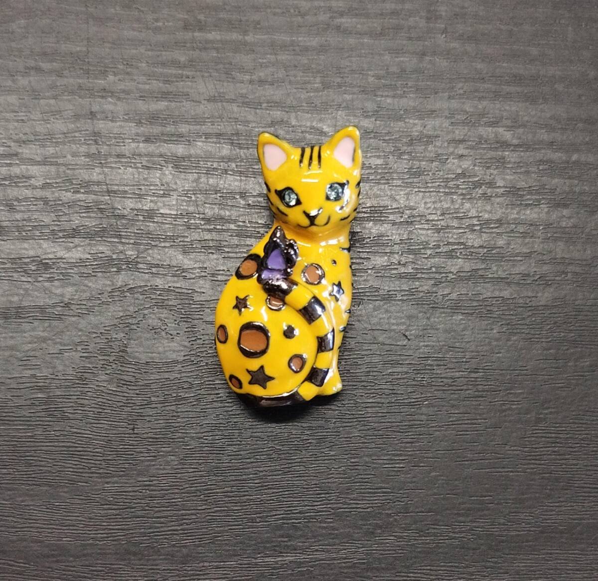 『ANNA SUI アナスイ 猫 ベンガルキャットブローチ 黄色』_画像1
