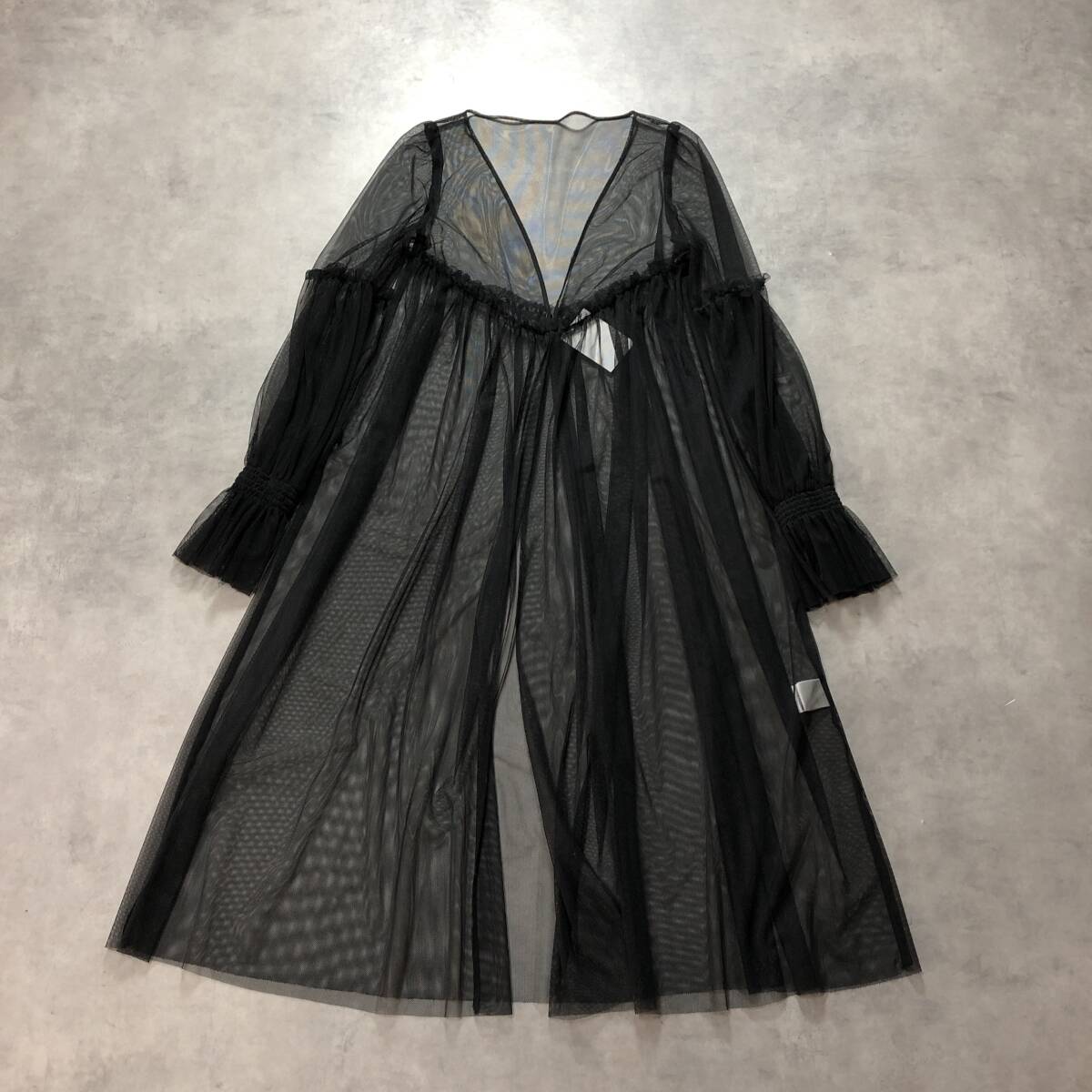 WQ675●HERENCIA:シースルーギャザーロングカーディガン ●38●黒 シアーチュールガウン ヘレンチア_画像1