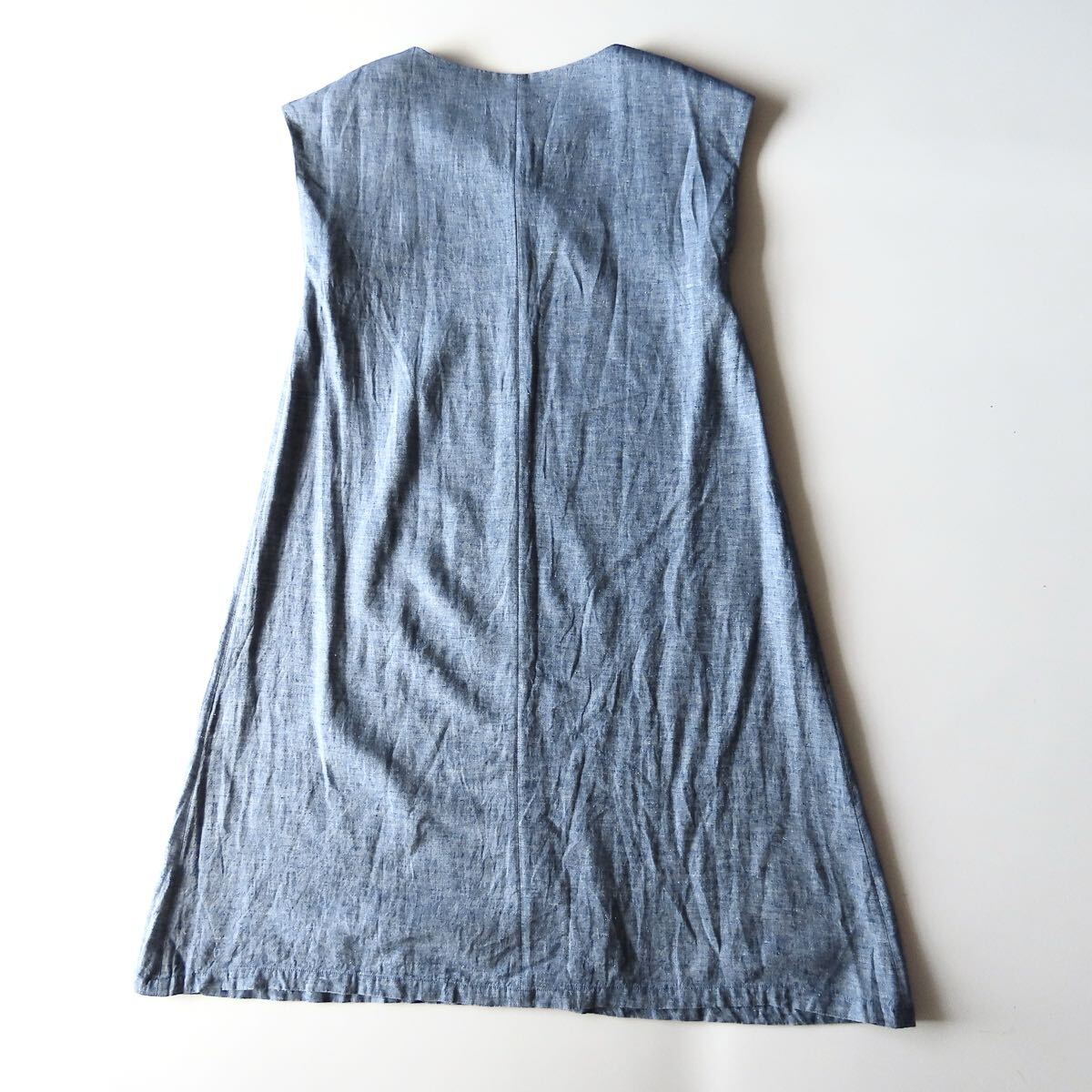 廃盤 ijep イジェップ ムラ糸コットンリネン フレンチスリーブロングワンピース 3 L 刺繍 インディゴ Aラインシルエット パラスパレス購入_画像2
