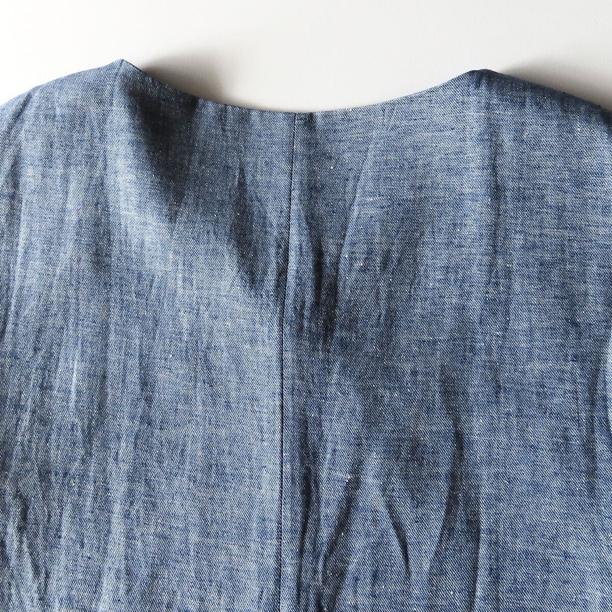 廃盤 ijep イジェップ ムラ糸コットンリネン フレンチスリーブロングワンピース 3 L 刺繍 インディゴ Aラインシルエット パラスパレス購入_画像6