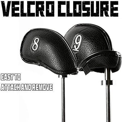 z新品）アイアンカバー 12個のデラックス合成皮革ゴルフアイアンヘッドカバークラ_画像3