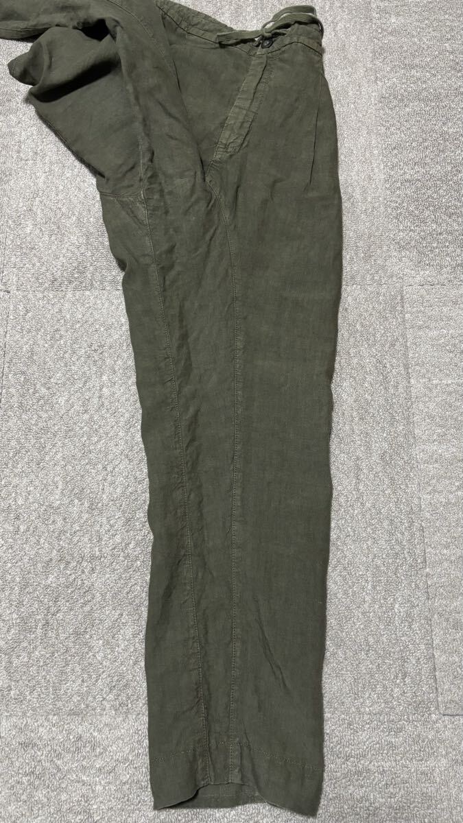 120% lino リネンパンツ 1プリーツ オリーブ グリーン サイズ 48 ウエストひも付き パンツ_画像4