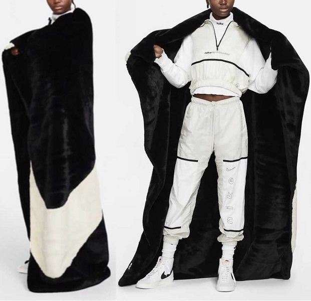 ナイキ ビッグスウッシュ フェイクファー ブランケット 定価24200円 ブラック 黒 SWOOSH 毛布_画像2