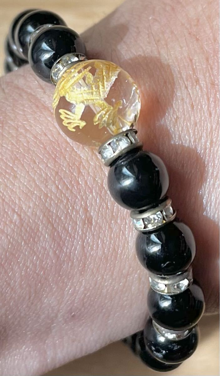 ◇パワーストーン ブレスレット 黒 開運 龍 水晶 スワロフスキー_画像4