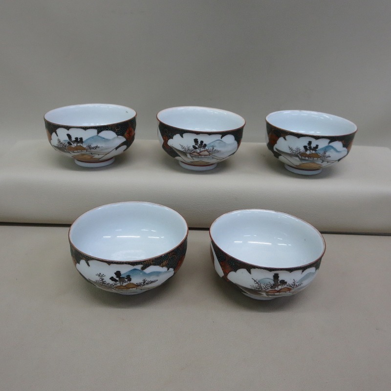 2◇九谷焼 染付 煎茶道具 茶碗 5客　茶器 茶道具 美品◇時代骨董◇6