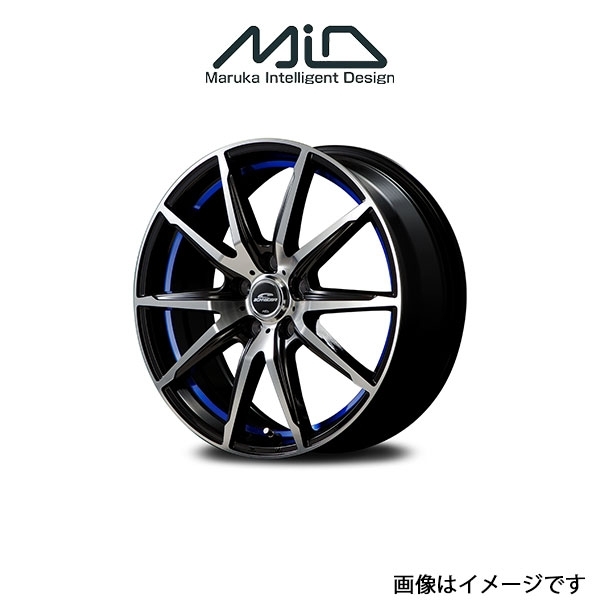 MID シュナイダー RX 02 アルミホイール 4本 プレオ L275F/L285F(12×3.5B 4-100 INSET42 ブラックポリッシュ/ブルー)SCHNEIDER