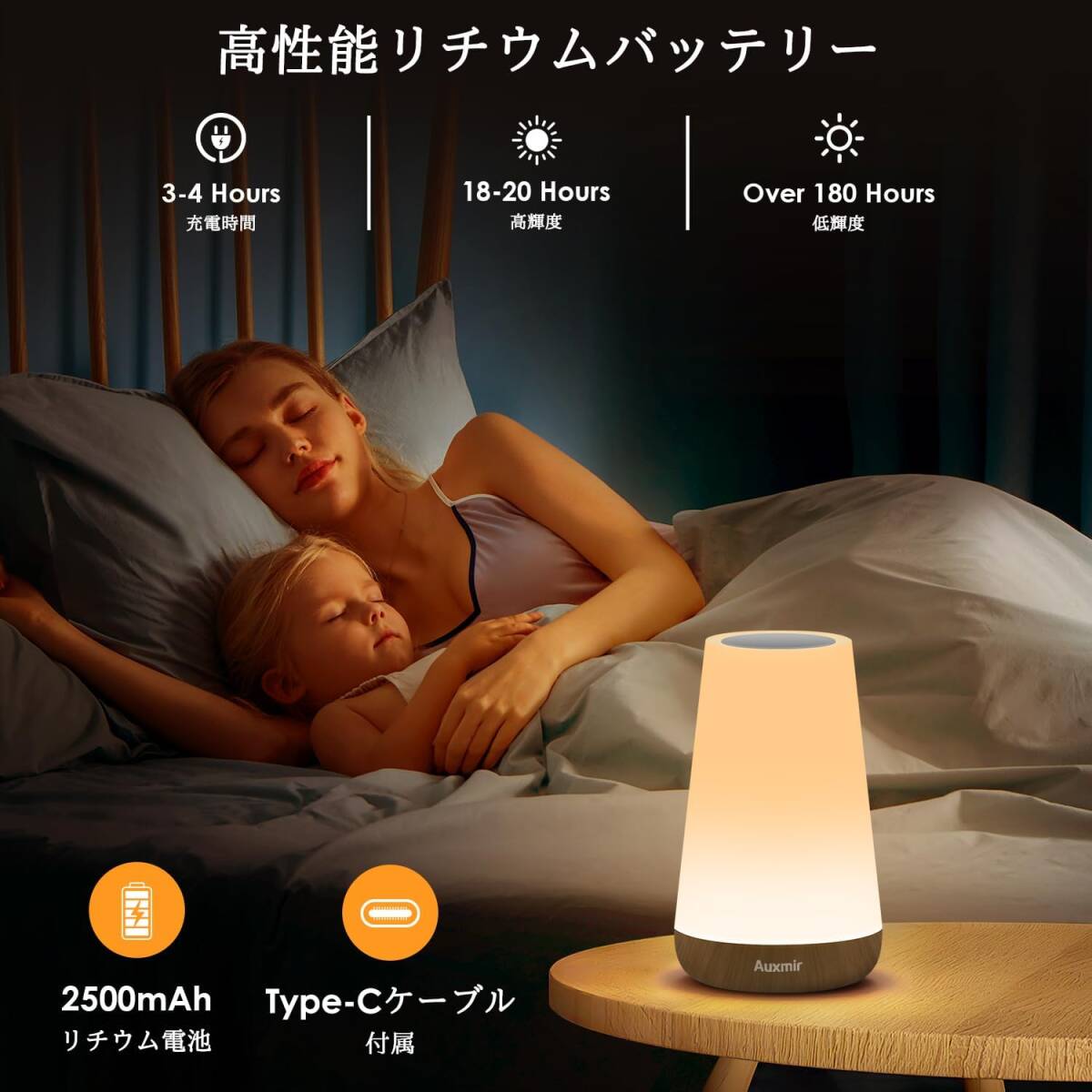 【灯があなたの安心に!】授乳ライト ベッドランプ 調光RGB タッチ式 タイマー付き 枕元 間接照明 充電式 調光調色 人気 おすすめ_画像4