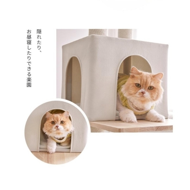 【驚きの安定感】キャットタワー 木製 綿紐 天然素材 宇宙船 お掃除楽々 猫ハウス 猫タワー 爪とぎ スリム 据え置き 人気 おすすめ_画像6