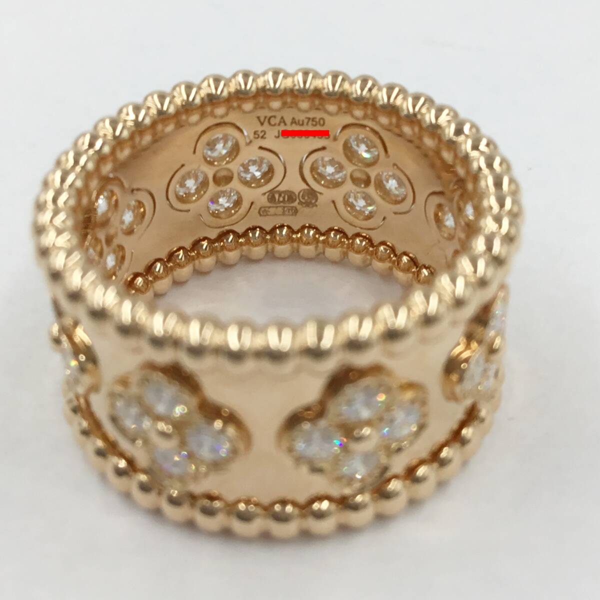 送料無料 中古A ヴァンクリーフ&アーペル リング 指輪 VCA ペルレ クローバー リング ミディアム ダイヤ 32P 0.71ct K18PG #52 箱付 150829_画像4