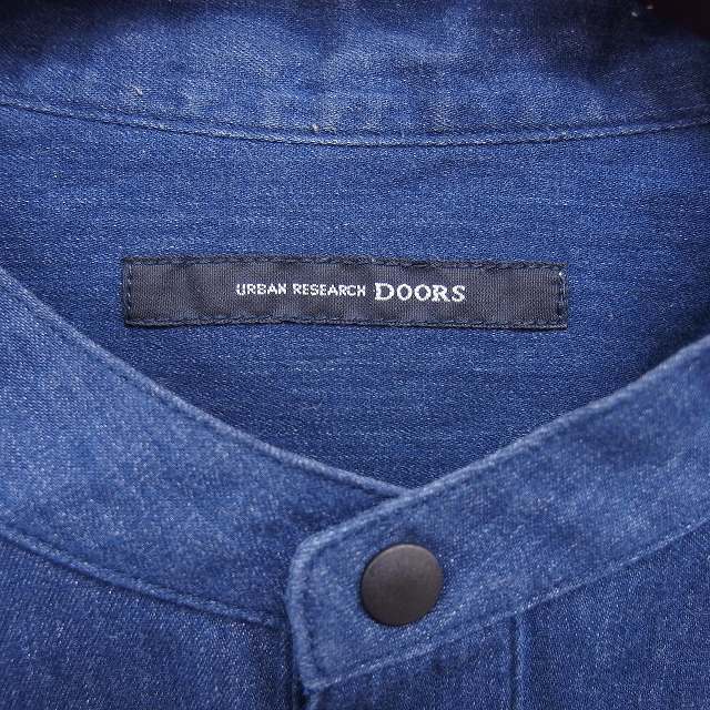 アーバンリサーチ ドアーズ URBAN RESEARCH DOORS バンドカラー シャツ カジュアル デニム シャンブレー 薄手 長袖 40 紺 インディゴ /TT8_画像3