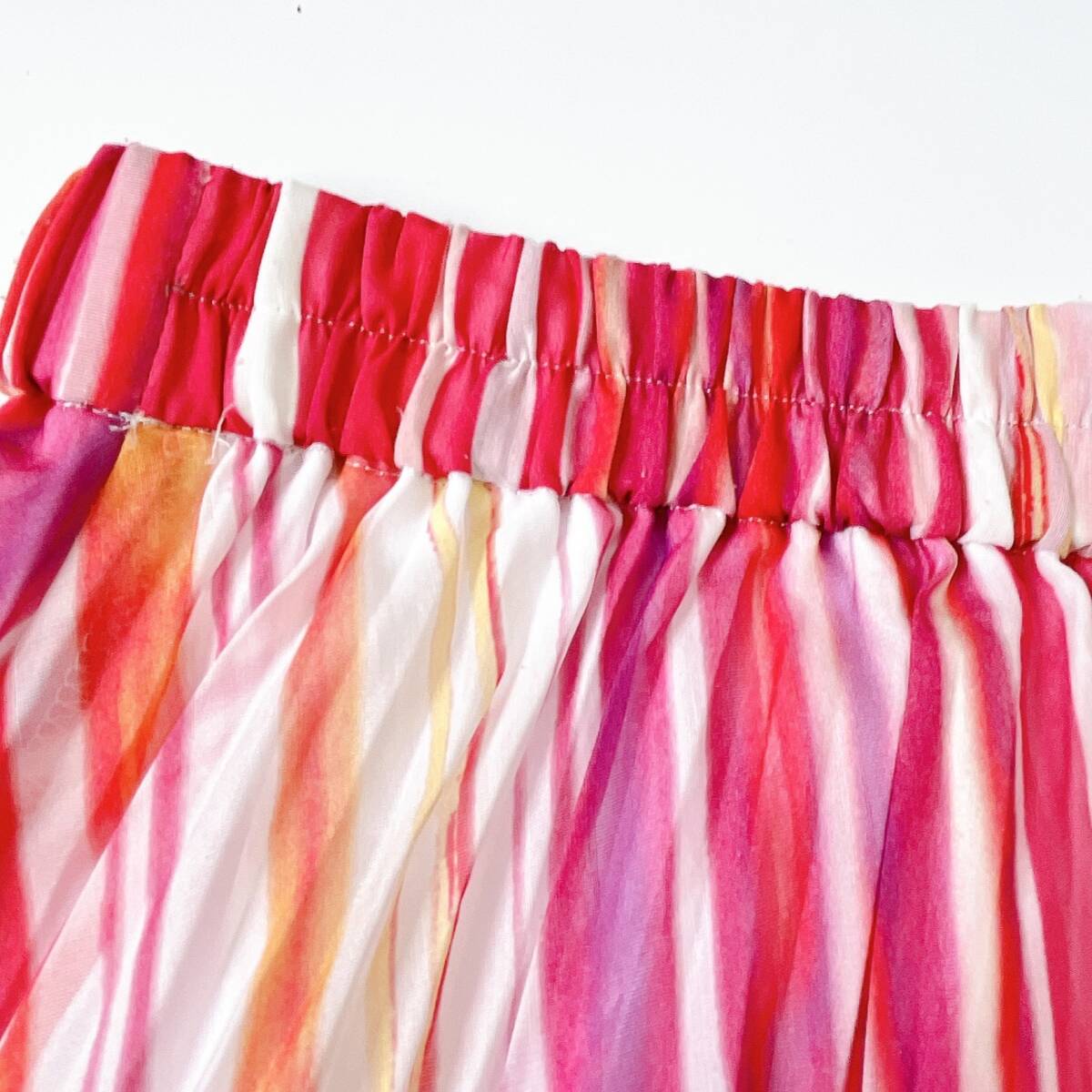 KUMIKYOKU 組曲 クミキョク シアーストライプ ロングスカート 2 M マキシ丈 レディース Aライン 薄手 ピンク系 ウエストゴム ☆1216ｙ