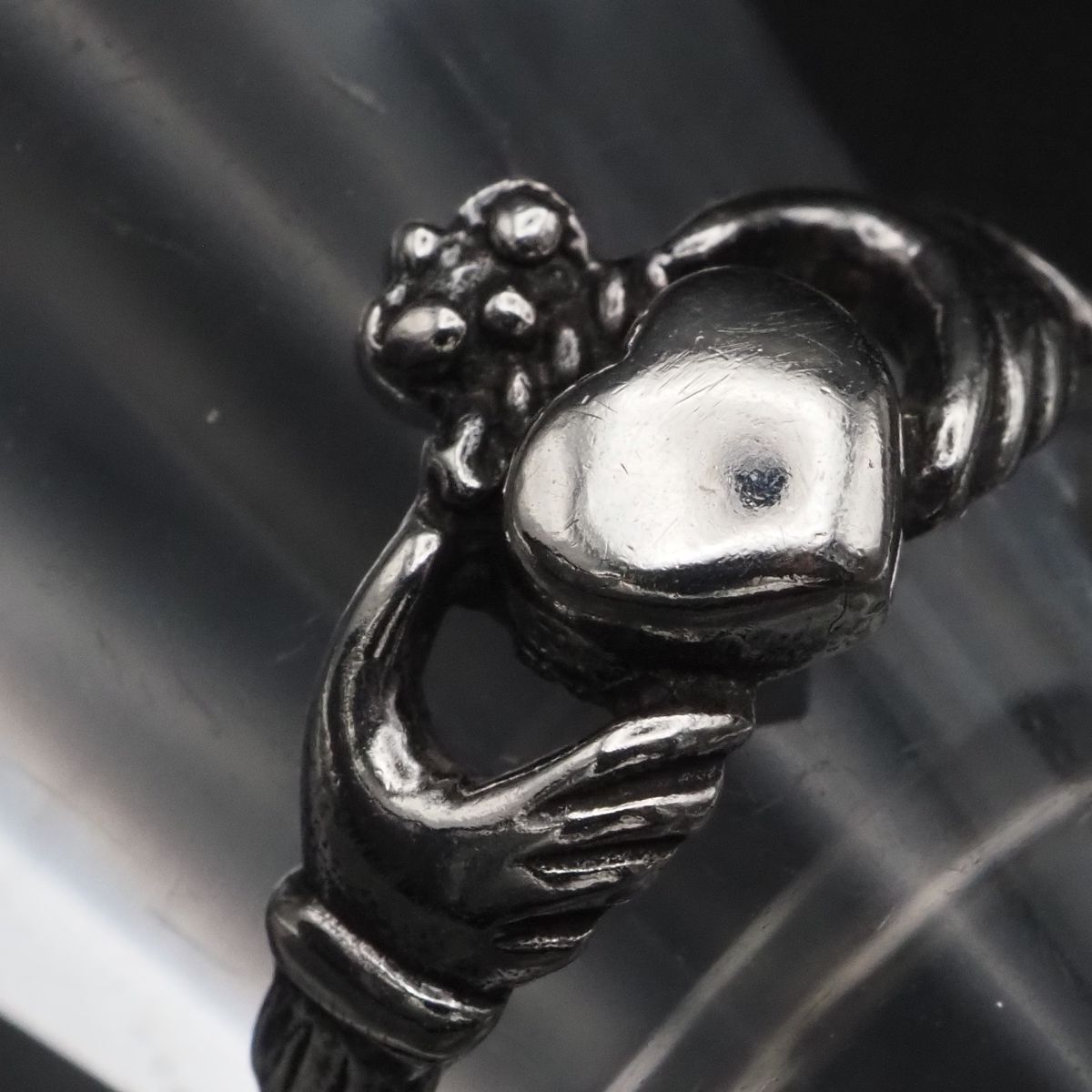 C245 ヴィンテージ リング ハート ハンド デザイン シルバー 指輪 16号_画像8