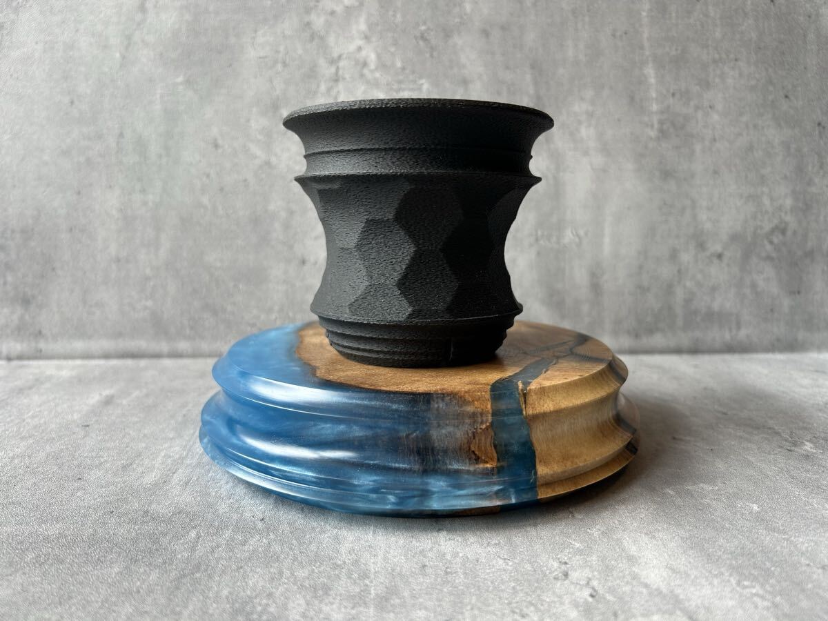 BASE WOOD DESIGN OD缶 ランタン 台座 花台 黒柿×レジン⑥