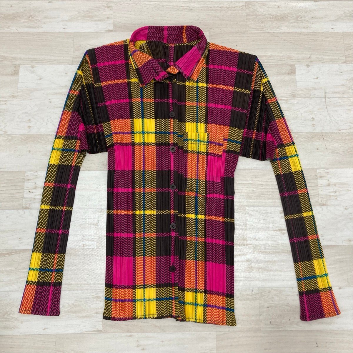 送料185円 ISSEY MIYAKE PLEATS PLEASE イッセイミヤケ プリーツプリーズ ジャケット サイズ3 チェック マルチカラー[F6442]