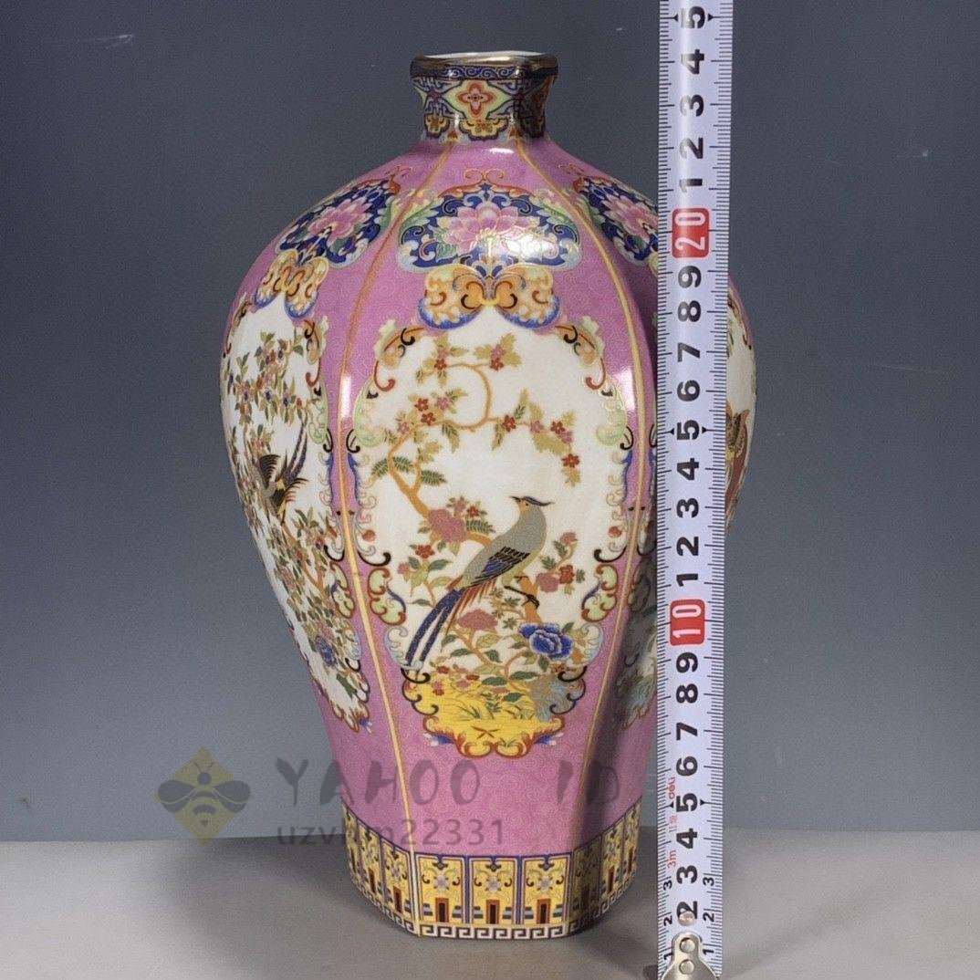 パステル蒔絵花鳥多稜梅瓶 景徳鎮 陶磁器 装飾品 現代工芸品 美術品 置物 パステル蒔絵花鳥多稜梅瓶 景徳鎮 陶磁器 装飾品 現代工芸品