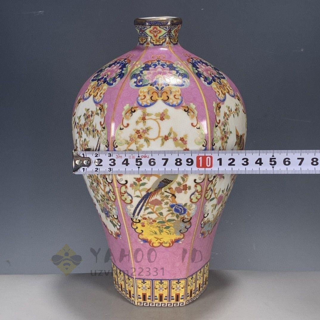 パステル蒔絵花鳥多稜梅瓶 景徳鎮 陶磁器 装飾品 現代工芸品 美術品 置物 パステル蒔絵花鳥多稜梅瓶 景徳鎮 陶磁器 装飾品 現代工芸品