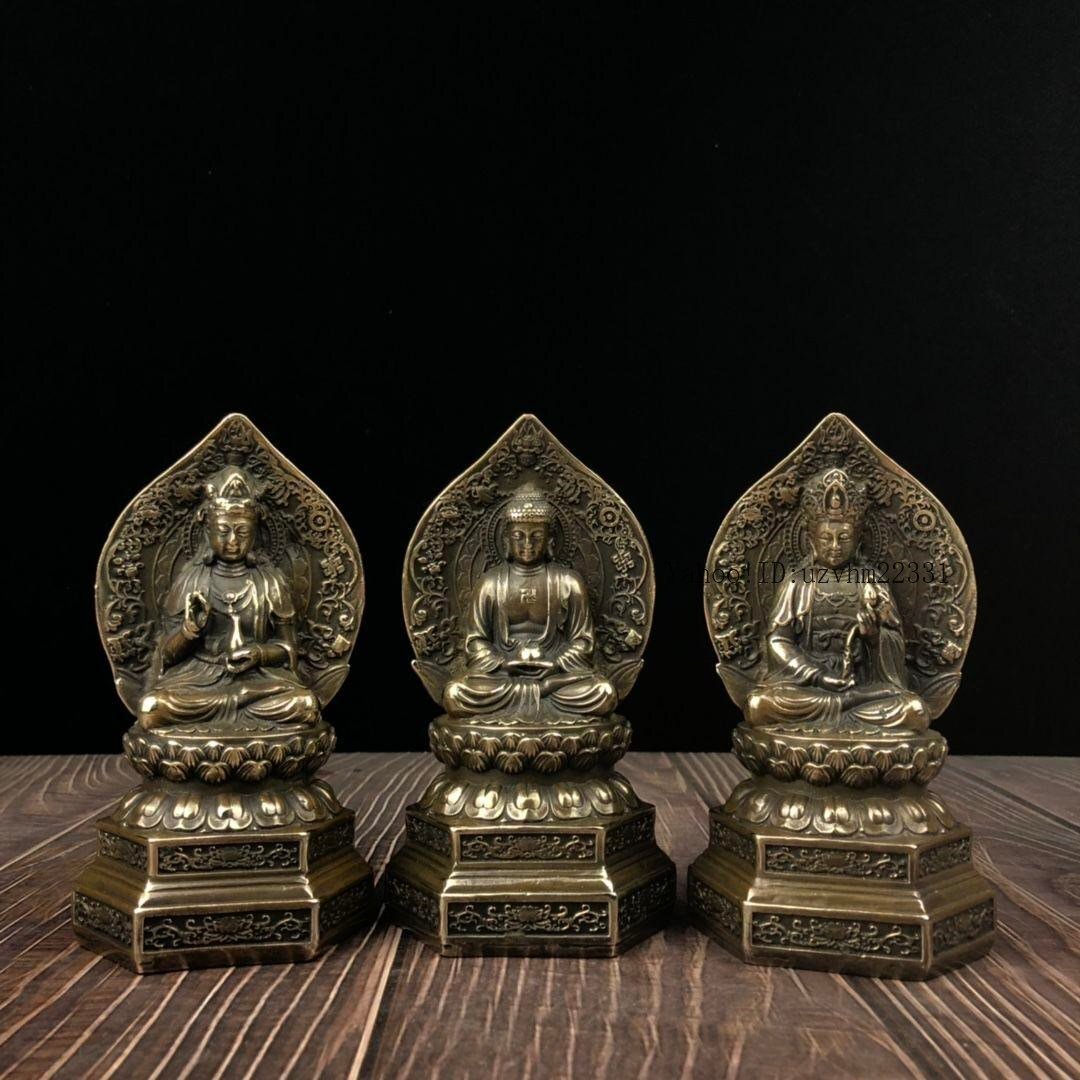 仏教美術 西方三聖坐像 地蔵 菩薩 観音 銅製 仏像 彫刻 置物 開運 風水 仏教美術 西方三聖坐像 地蔵 菩薩 観音 銅製 仏像 彫刻 置物