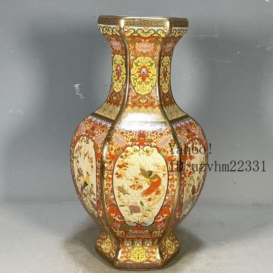 乾隆琺瑯彩花鳥紋六稜賞瓶 景徳鎮 陶磁器 装飾品 現代工芸品 美術品 置物 清乾隆琺瑯彩花鳥図紋六稜賞瓶 景徳鎮 陶磁器 装飾