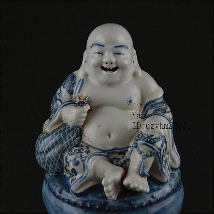 中国美術 青花坐鼓布袋羅漢仏像 陶磁器 装飾品 工芸品 置物 中国美術 青花坐鼓布袋羅漢仏像 陶磁器 装飾品 工芸品 置物