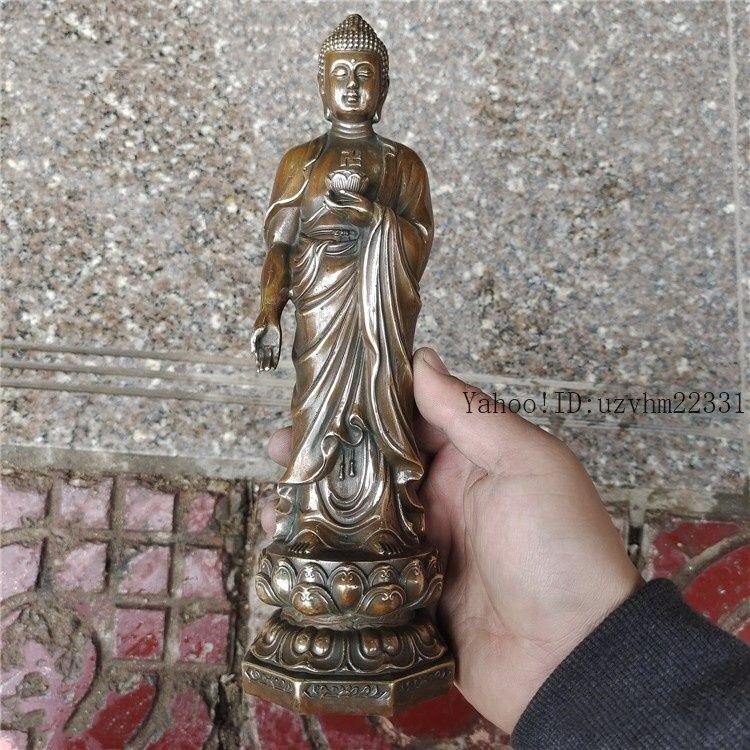 仏教美術 阿弥陀仏像 小仏像 銅製 銅器 仏教美術 仏像 西方三聖阿弥陀仏像 小仏像 銅製 銅器 美品☆黄楊