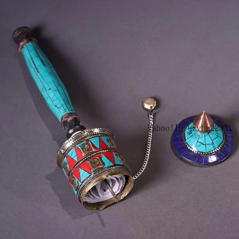 銅胎嵌松石手回し転経簡転金桶 鎮宅辟邪 開運風水