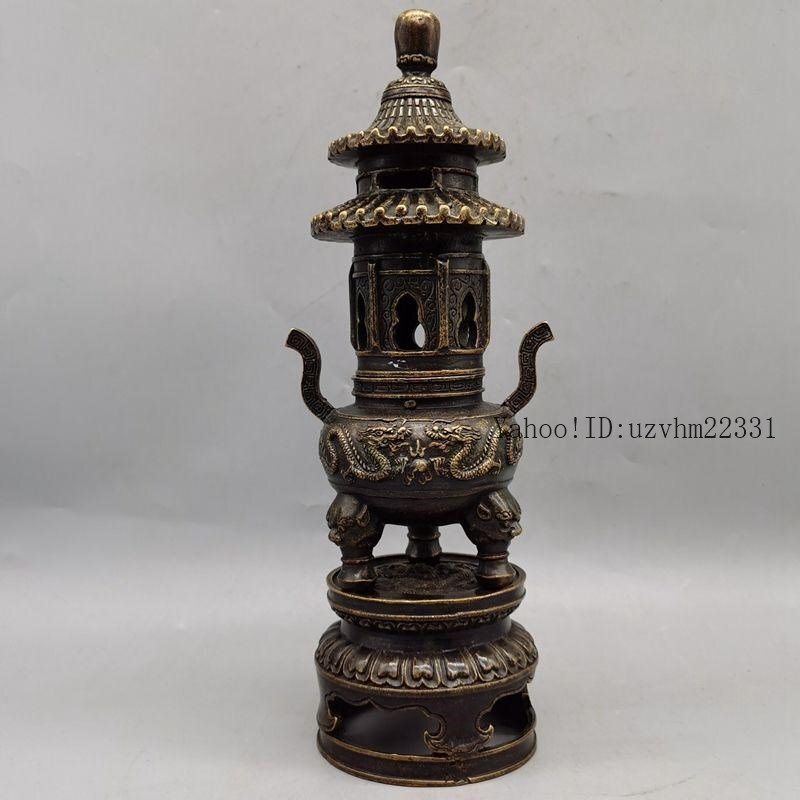 双龍戯珠塔香炉 香道具 仏具 工芸品 美術品 置物 双龍戯珠塔香炉 香道具 仏具 工芸品 美術品 置物