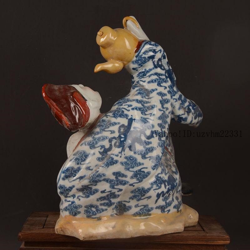 景徳鎮 陶磁器 活仏済公の彫刻 置物 工芸品 美術品