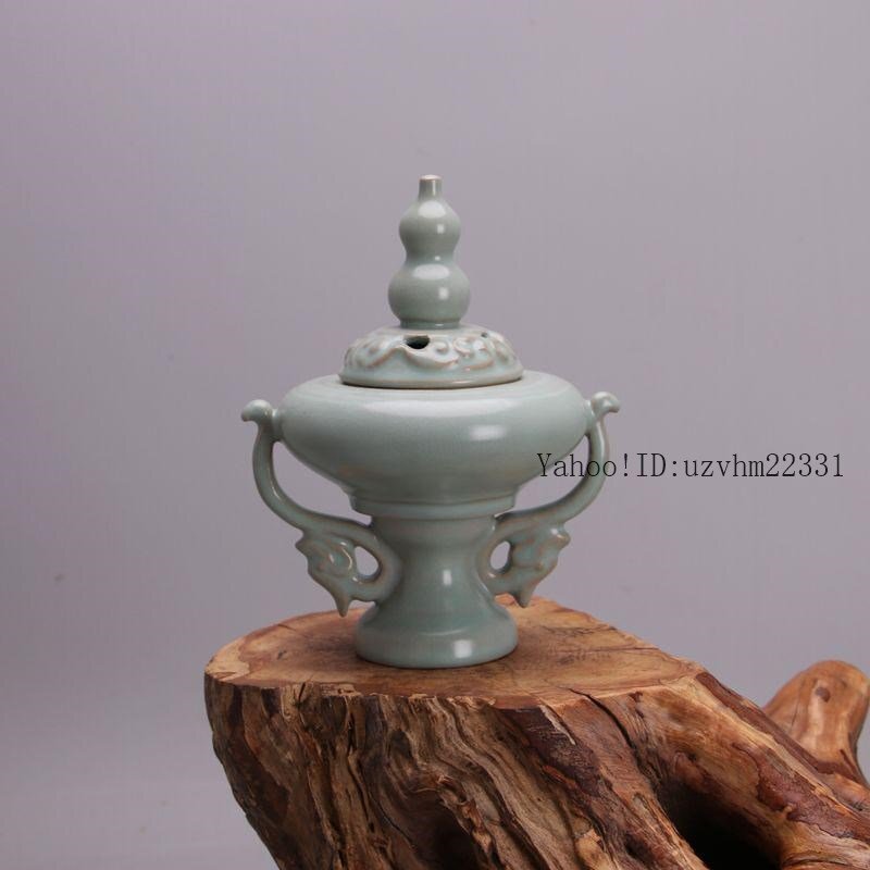 中国　汝窯 ひょうたん香炉　双龍香炉　天青釉 中国 汝窯 ひょうたん香炉 双龍香炉 天青釉 工芸品