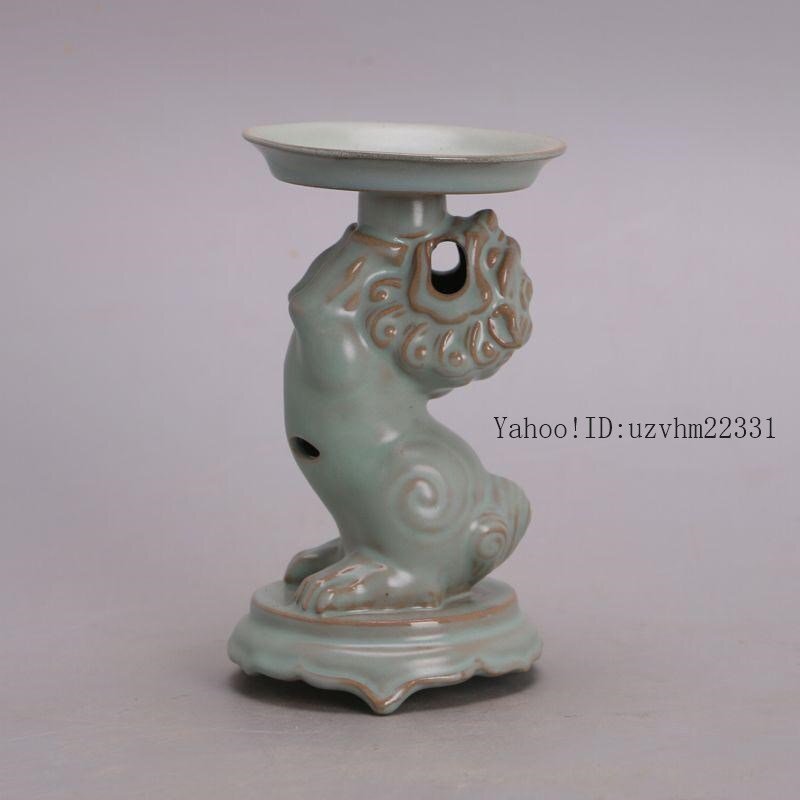 宋汝窯青釉鉄胎獅子油灯  装飾品 現代工芸品 美術品 置物 宋汝窯青釉鉄胎獅子油灯 装飾品 現代工芸品 美術品