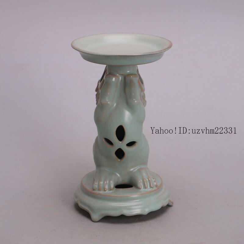 宋汝窯青釉鉄胎獅子油灯  装飾品 現代工芸品 美術品 置物 宋汝窯青釉鉄胎獅子油灯 装飾品 現代工芸品 美術品