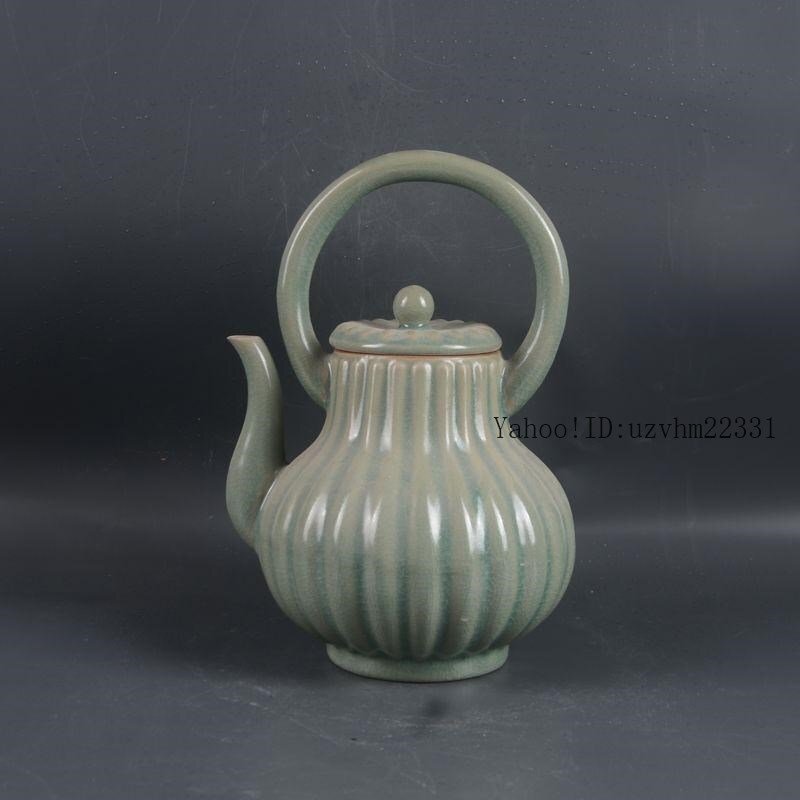 汝窯瓜稜紋提梁壺 茶壺 景徳鎮 茶道工芸品 美術品 置物 汝窯瓜稜紋提梁壺 茶壺 景徳鎮 茶道工芸品 美術品