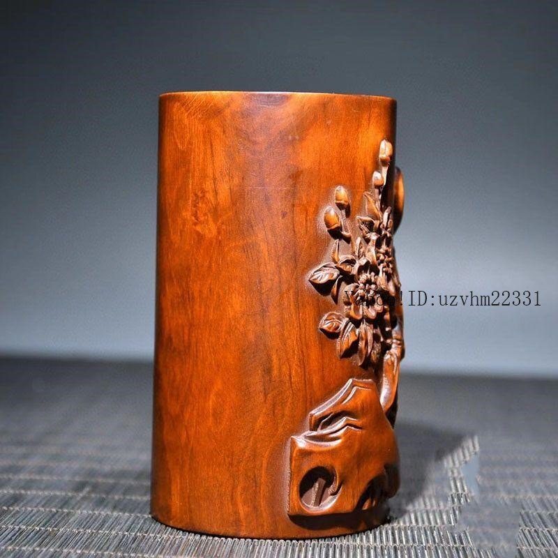 黄楊木 浮彫花鳥 筆筒 筆箱 文房具 置物 黄楊木 浮彫花鳥 筆筒 筆箱 文房具 置物
