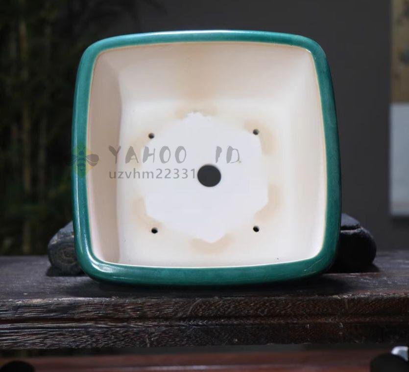 正方形回紋陶器鉢 青磁鉢 山野草鉢 多肉植物 植木鉢 小品大品