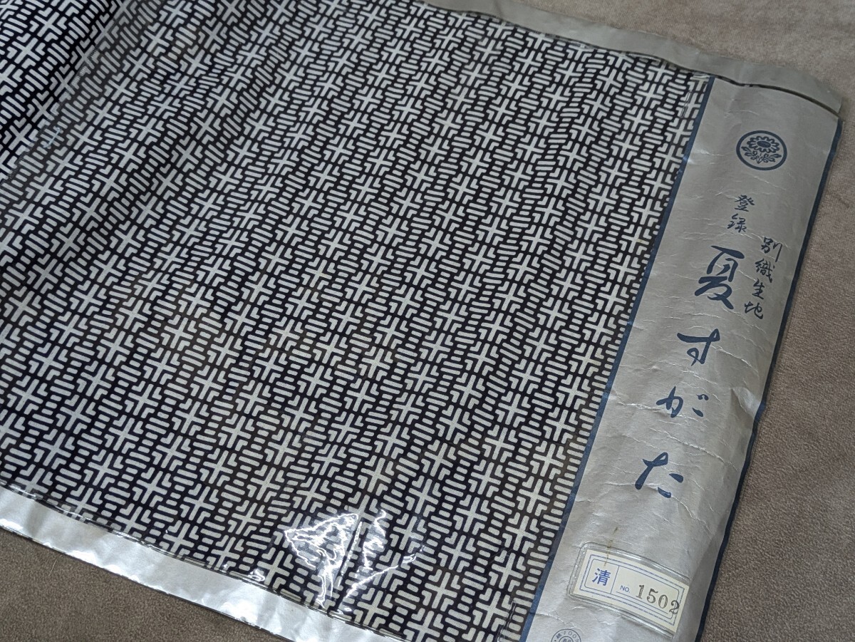 反物 ゆかた 浴衣 夏すがた 紺色×白色 和装 和服 和柄 レトロ柄 綿100% 未仕立て品 キングサイズ 巾約39.5cm 汚れあり リメイク素材
