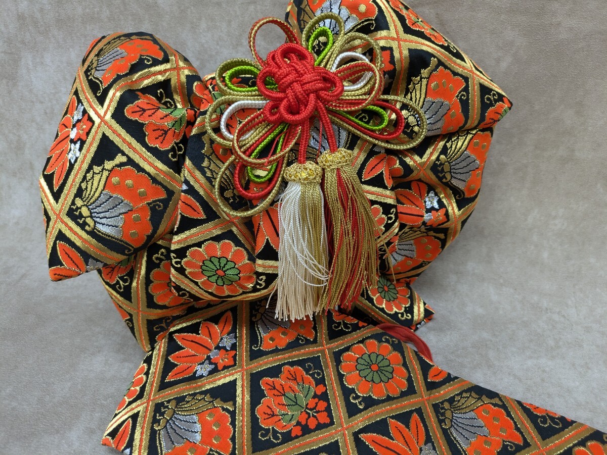  пояс оби мусуби детский 7 -годовалый ребенок для? чёрный цвет гардеробные аксессуары 2 часть тип obi "Семь, пять, три" Новый год кимоно аксессуары для кимоно праздник классика рисунок мир рисунок цветочный принт бабочка . туловище obi ширина 19cm б/у товар Nara departure 