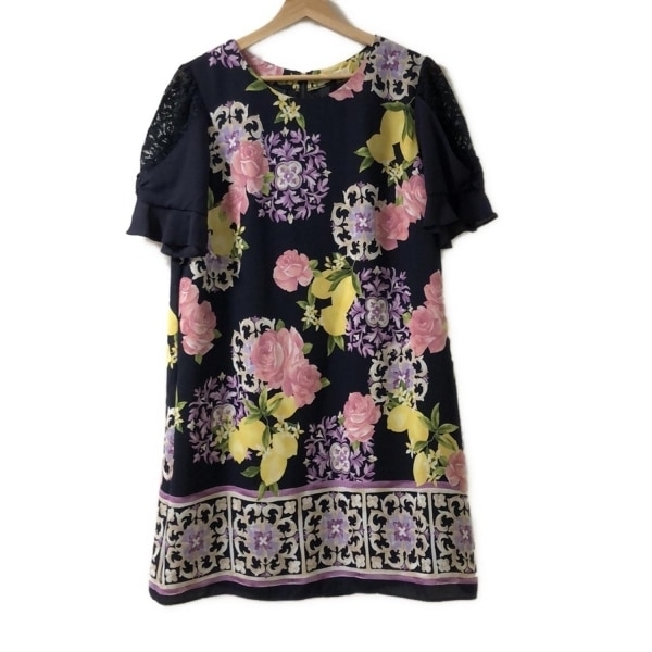 ローズティアラ Rose Tiara サイズ42 L - ピンクベージュ×ボルドー×マルチ レディース 長袖/ロング/レース/刺繍/フラワー(花) ワンピース Rose Tiara(ローズティアラ) コート サイズ42 L レディース美品